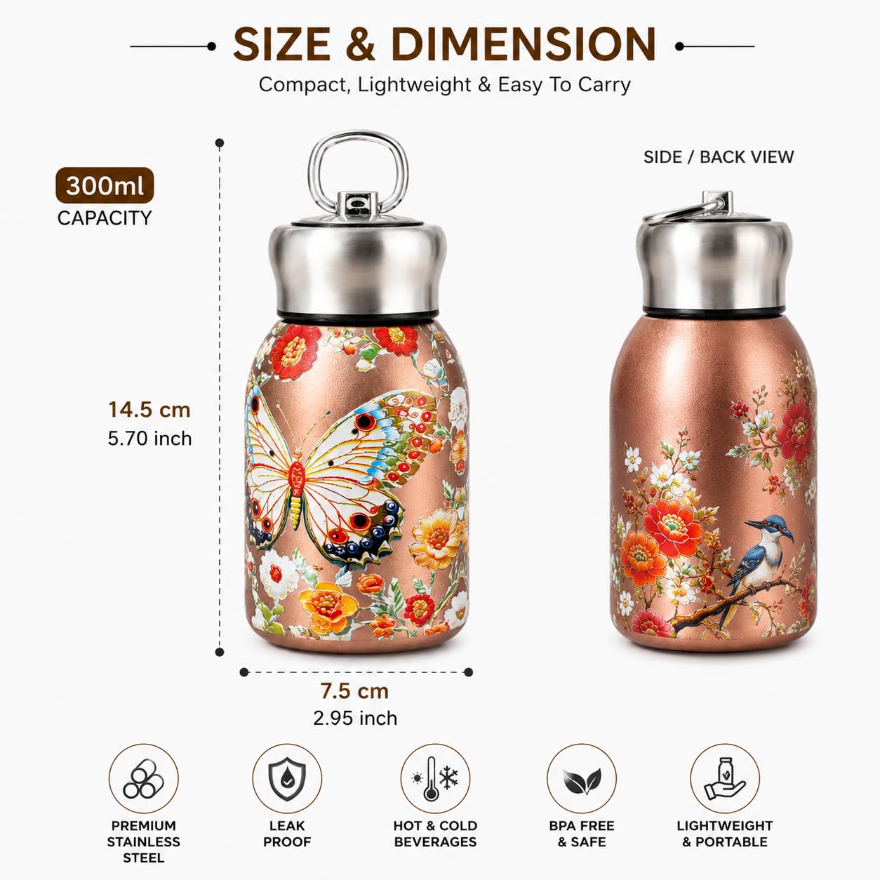 Butterfly Print Stainless Steel Flask - Image 3