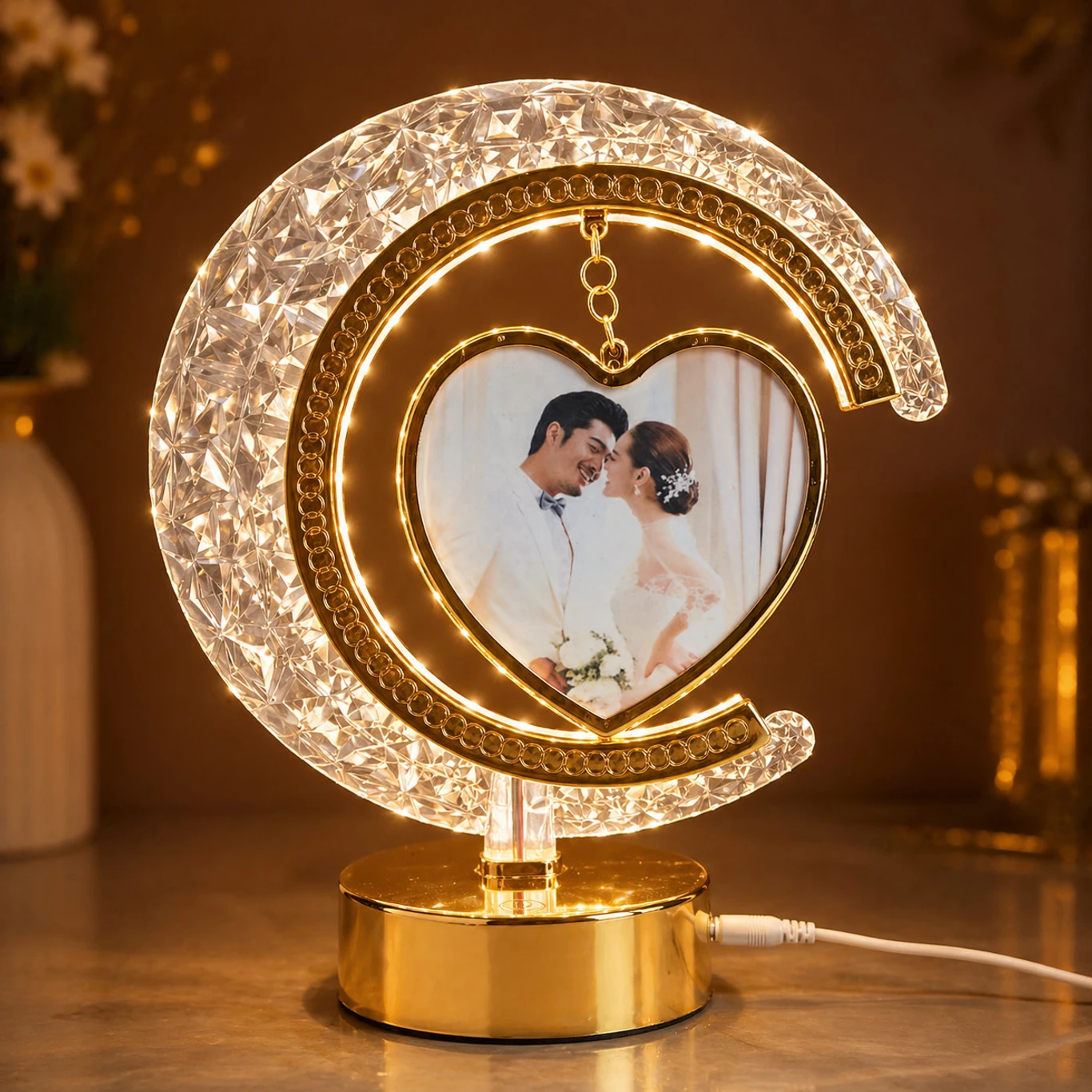 Customized Crystal Crescent Moon LED Photo Frame - Image 2