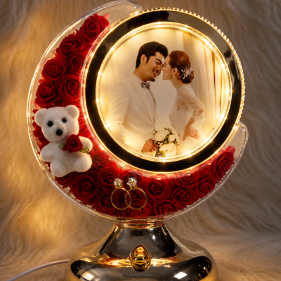 Customized LED Rose Moon Photo Frame With Ring