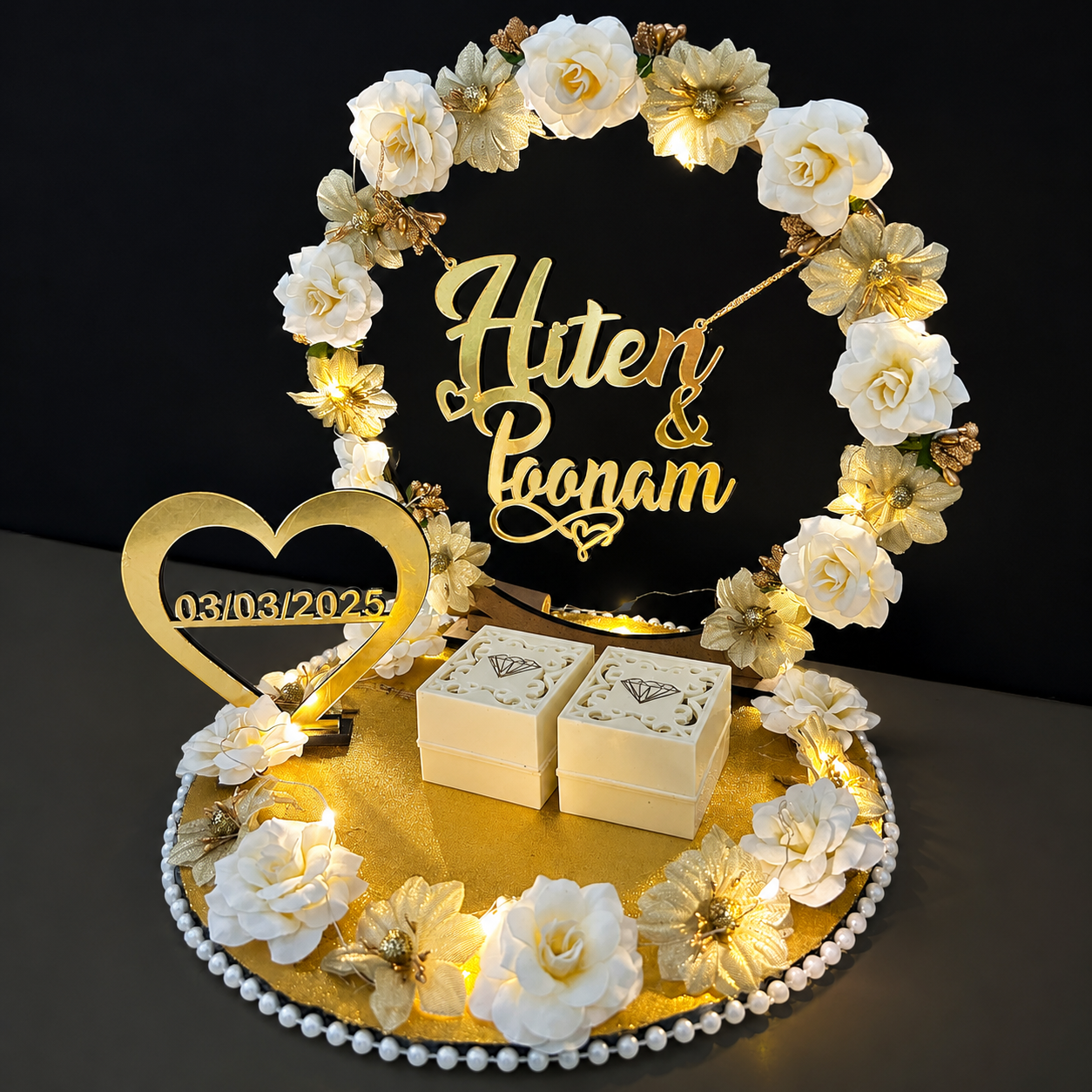 LED Floral Ring Ceremony Tray - Image 2